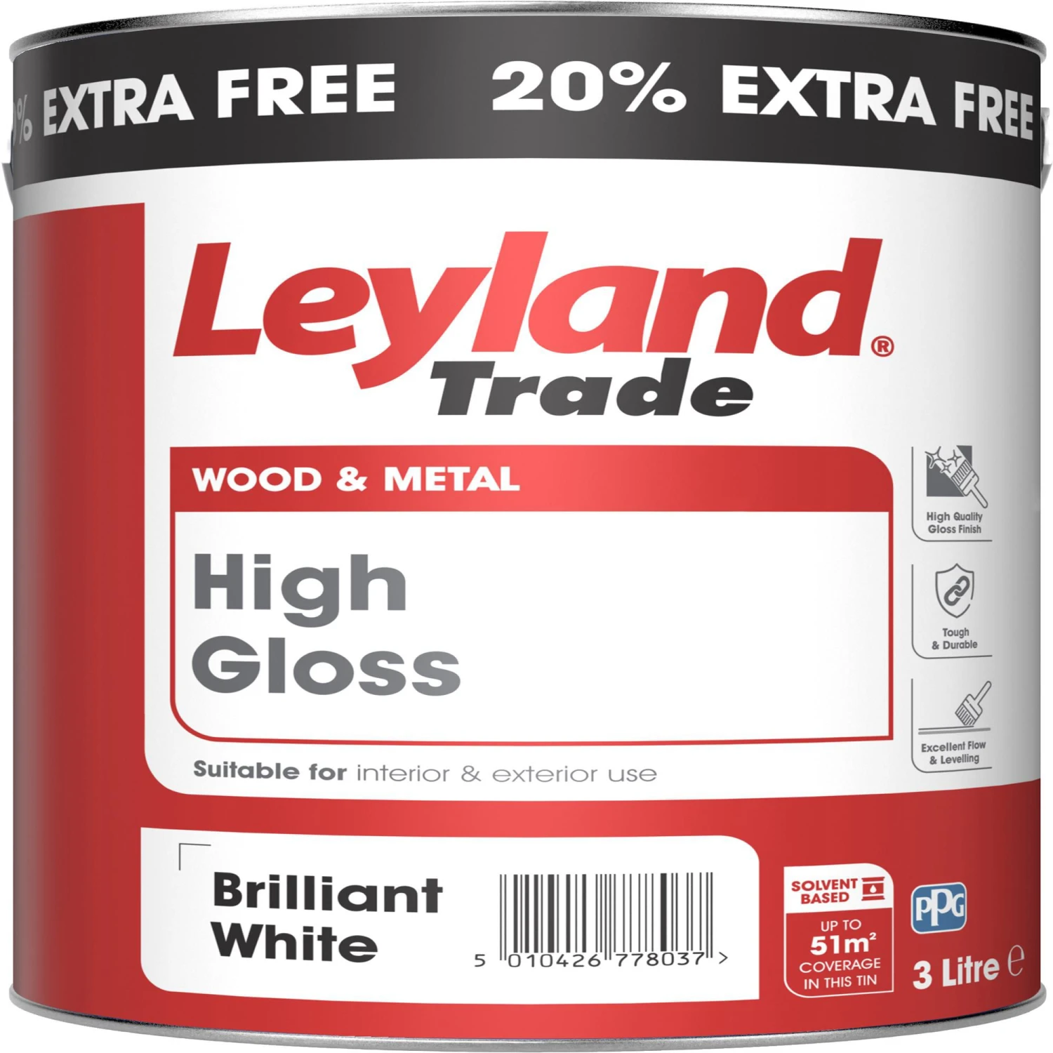 Leyland Trade Pure Brilliant White Gloss Metal & Wood Paint, 3L 1 Leyland Trade Pure Brilliant White Gloss Metal & Wood Paint, 3L
