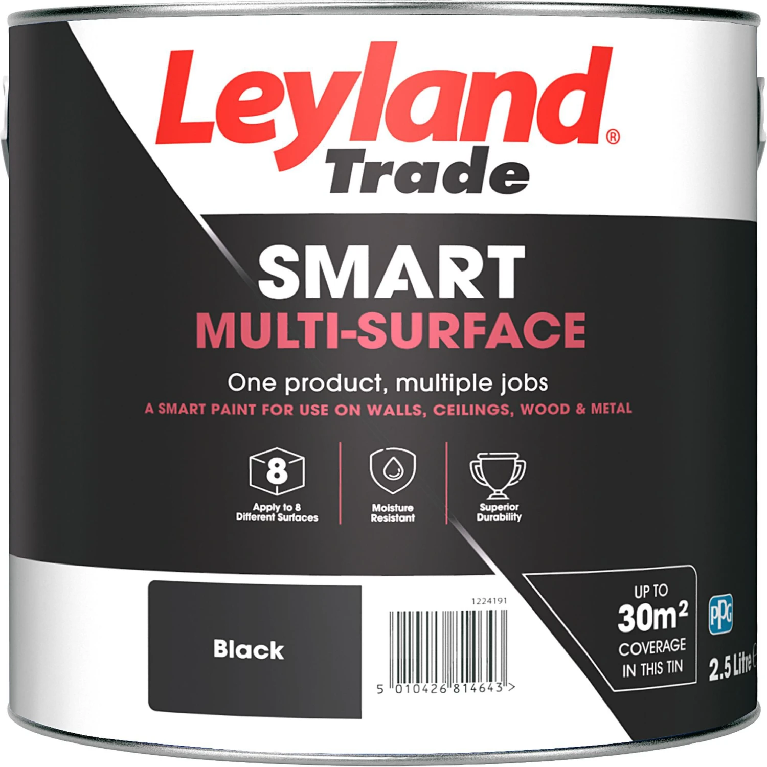 Leyland Trade Smart Black Mid Sheen Multi-surface Paint, 2.5L 1 Leyland Trade Smart Black Mid Sheen Multi-surface Paint, 2.5L