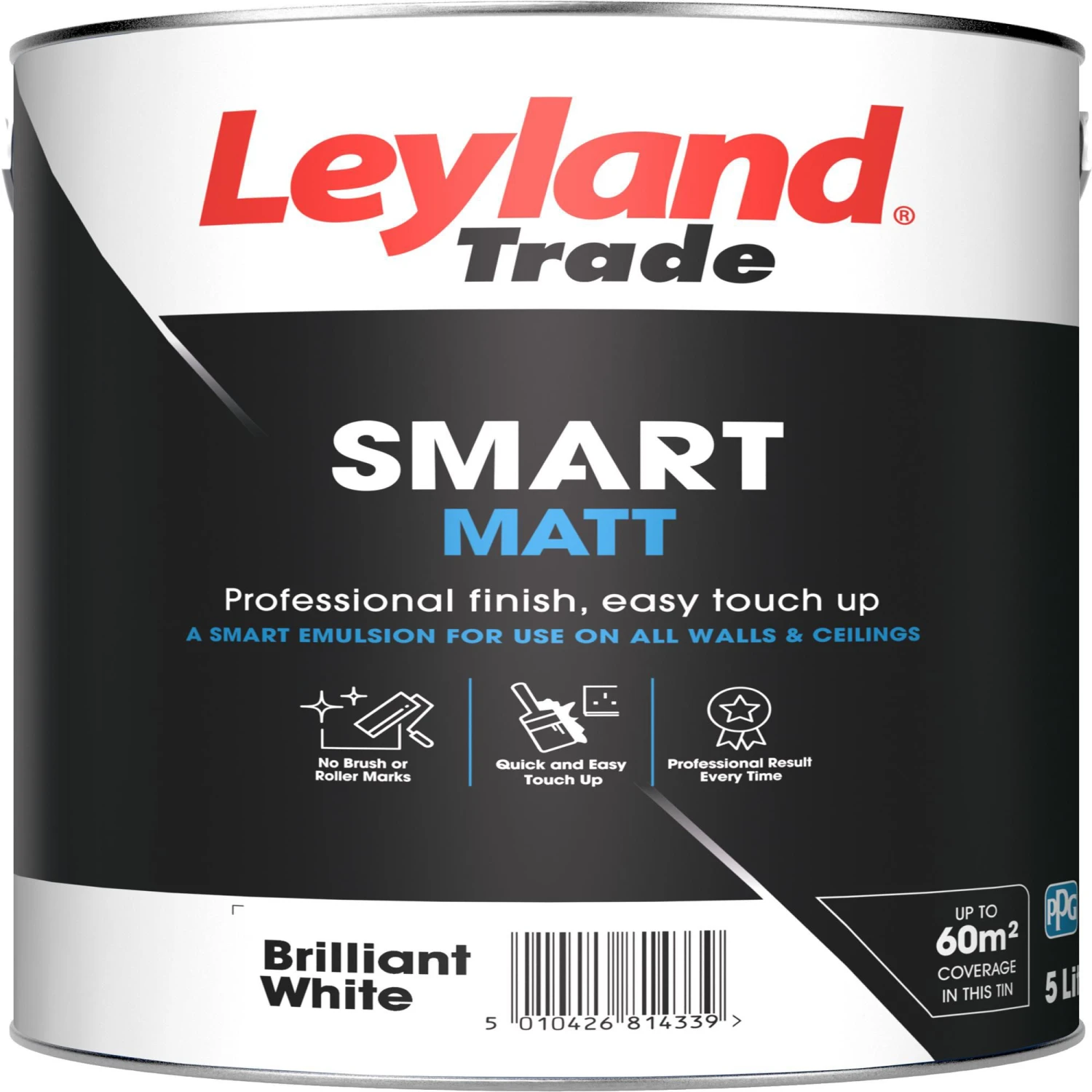 Leyland Trade Smart Brilliant White Flat Matt Emulsion Paint, 5L 1 Leyland Trade Smart Brilliant White Flat Matt Emulsion Paint, 5L