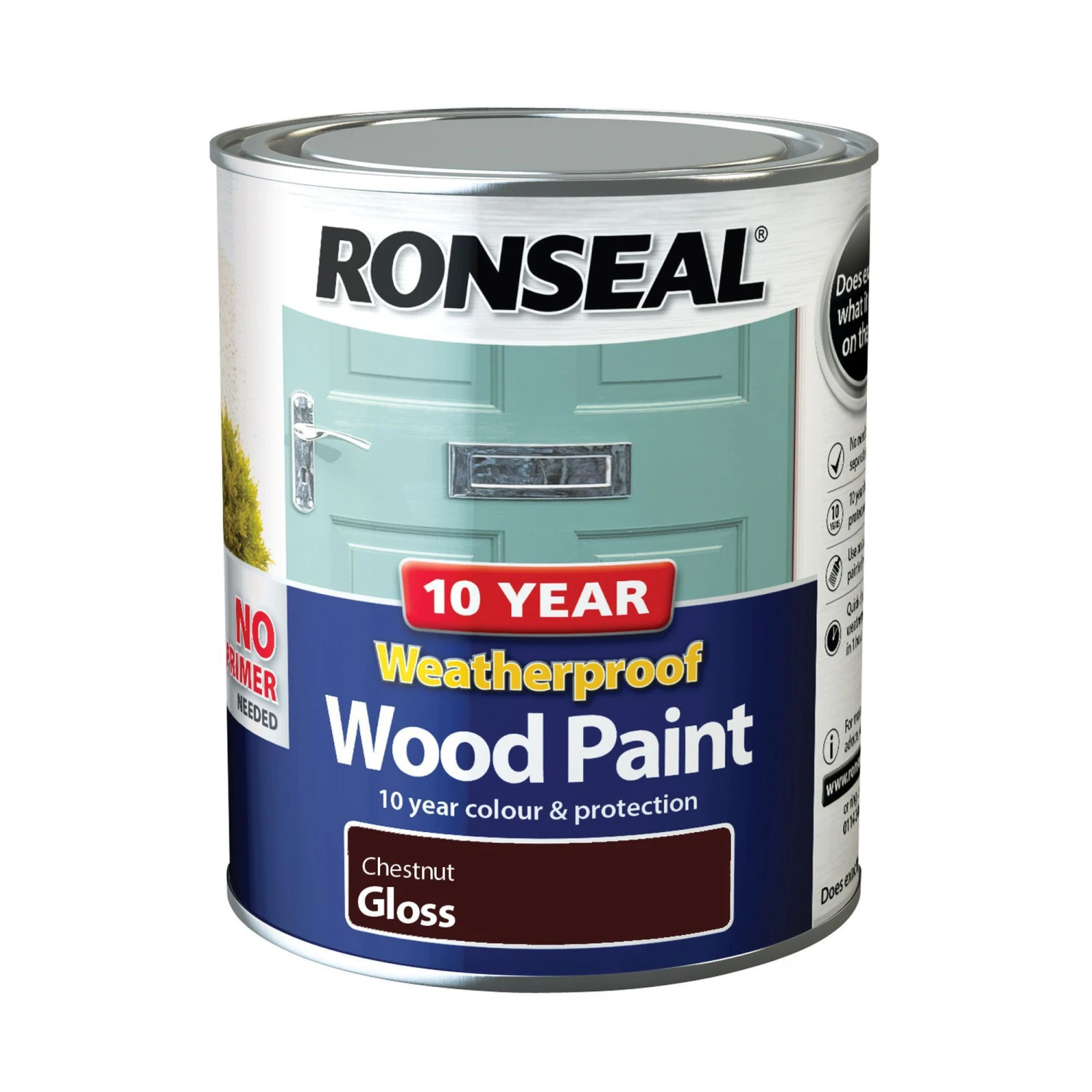 Ronseal 10 Year Weatherproof Wood Paint Chestnut Gloss Exterior Wood Paint, 750ml Tin 1 Ronseal 10 Year Weatherproof Wood Paint Chestnut Gloss Exterior Wood Paint, 750ml Tin