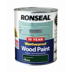 Ronseal 10 Year Weatherproof Wood Paint Racing Green Gloss Exterior Wood Paint, 750ml Tin