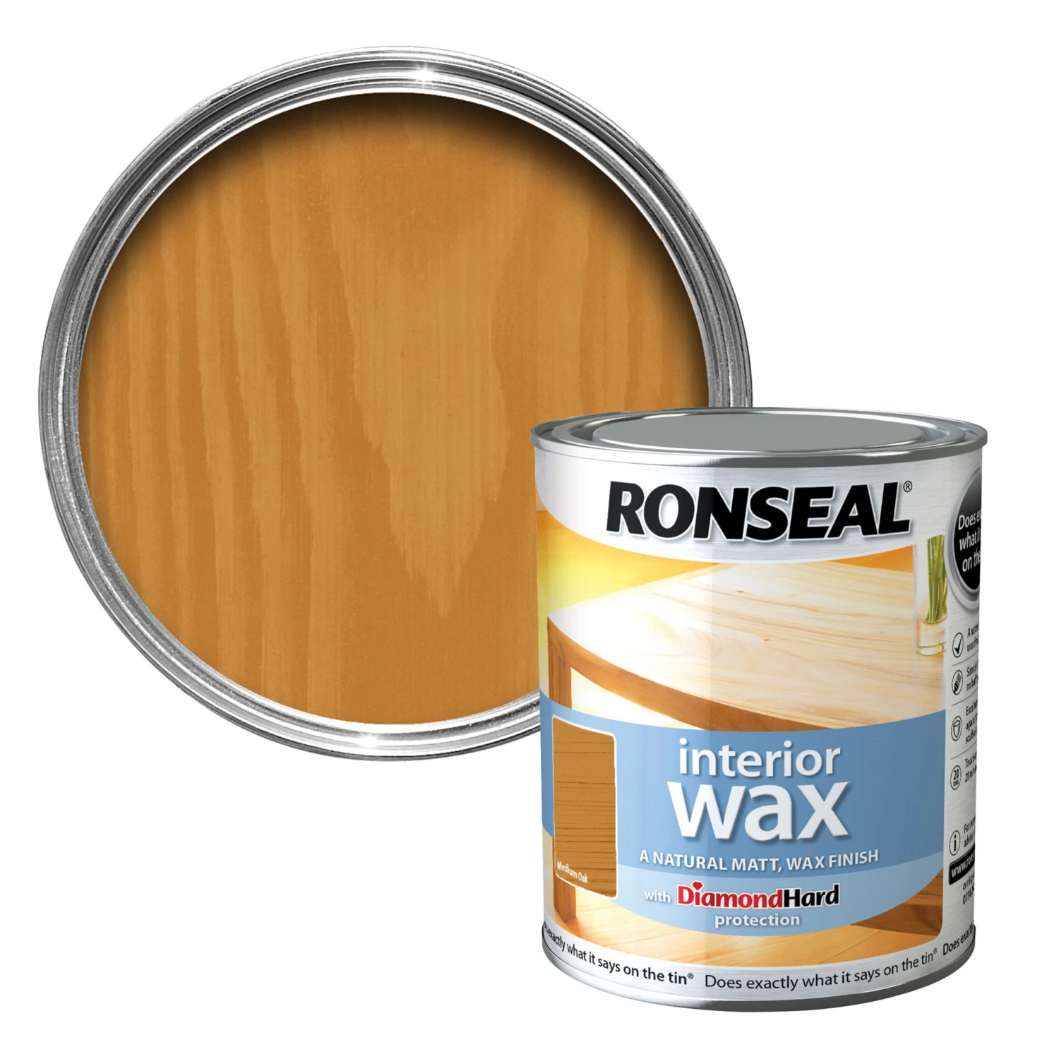 Ronseal Diamond Hard Medium Oak Matt Wax Wood Wax, 0.75L 1 Ronseal Diamond Hard Medium Oak Matt Wax Wood Wax, 0.75L