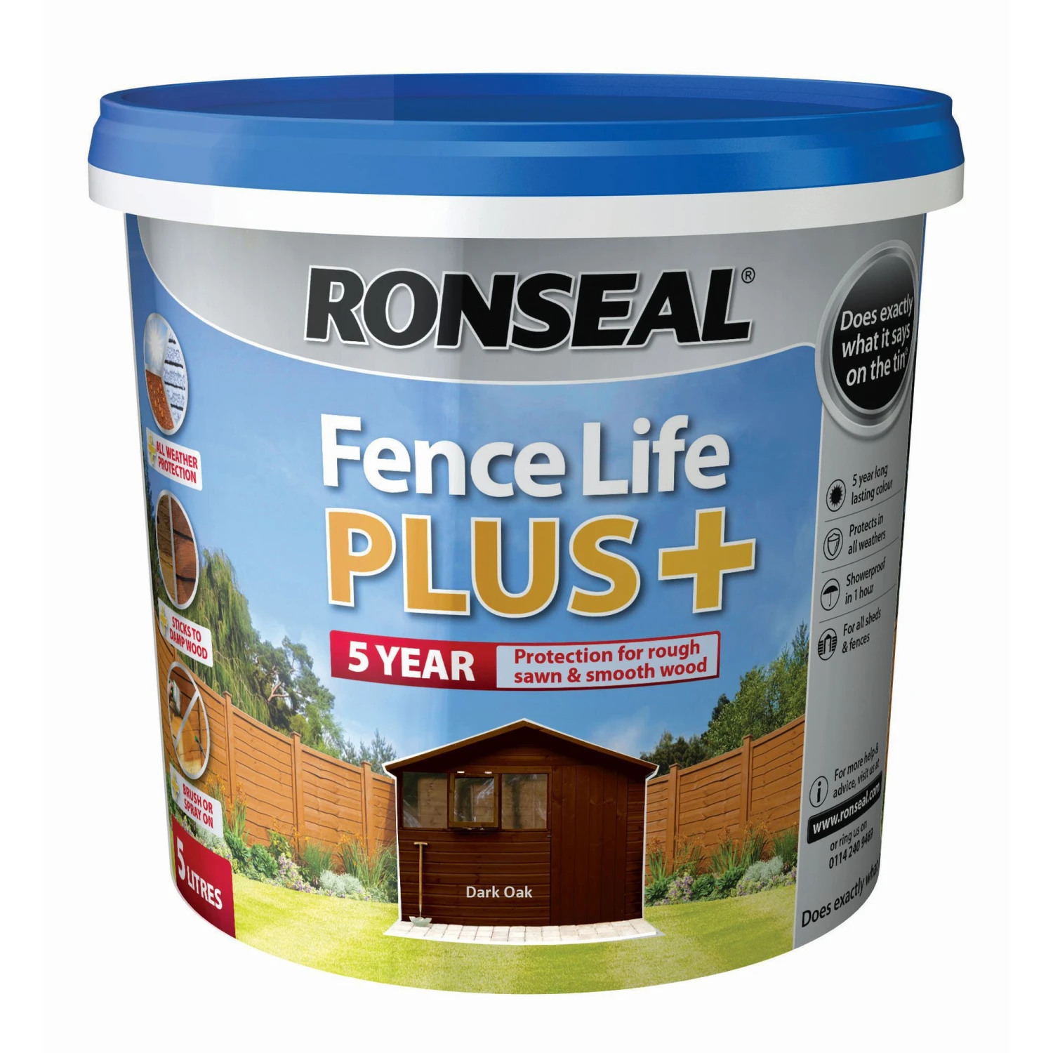 Ronseal Fence Life Plus Dark Oak Matt Fence & Shed Treatment, 5L 1 Ronseal Fence Life Plus Dark Oak Matt Fence & Shed Treatment, 5L