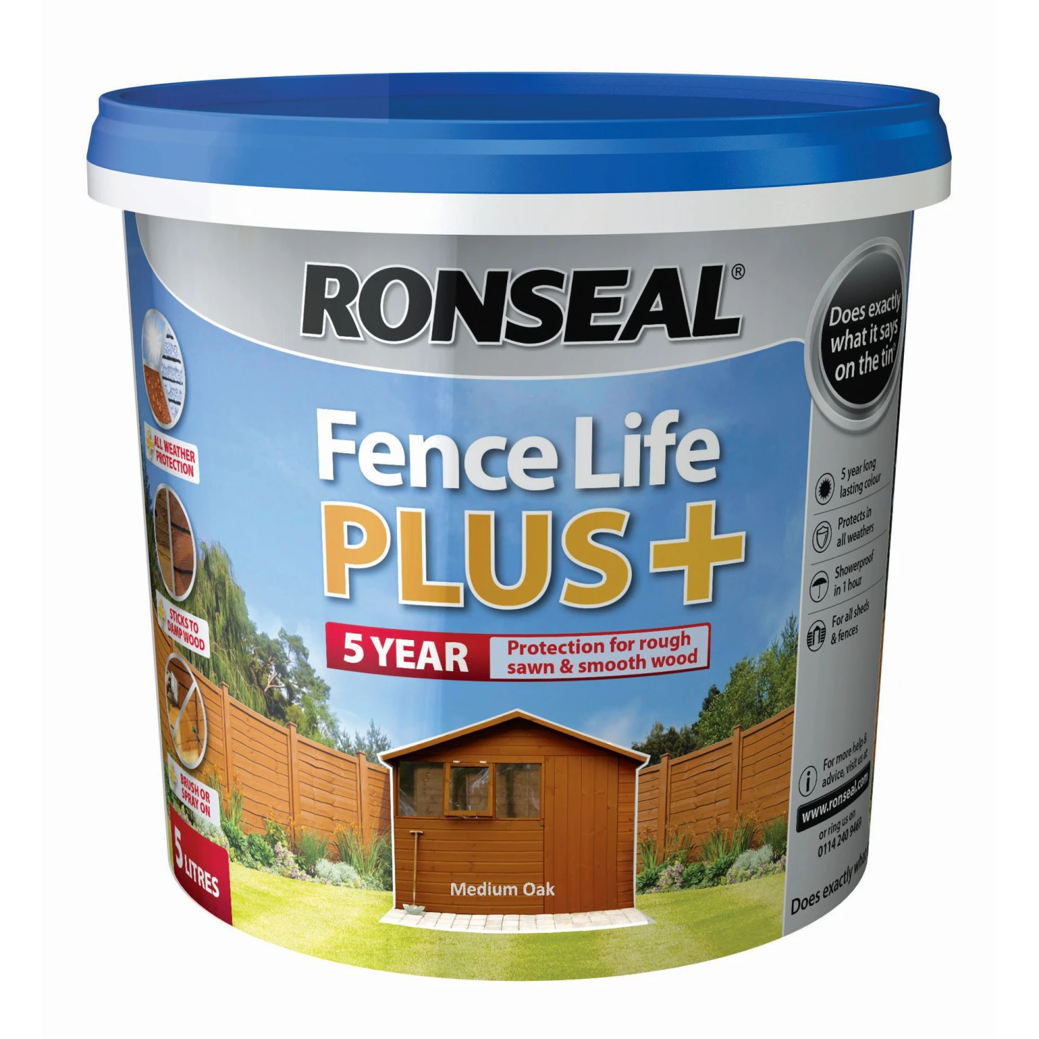 Ronseal Fence Life Plus Medium Oak Matt Fence & Shed Treatment, 5L 1 Ronseal Fence Life Plus Medium Oak Matt Fence & Shed Treatment, 5L