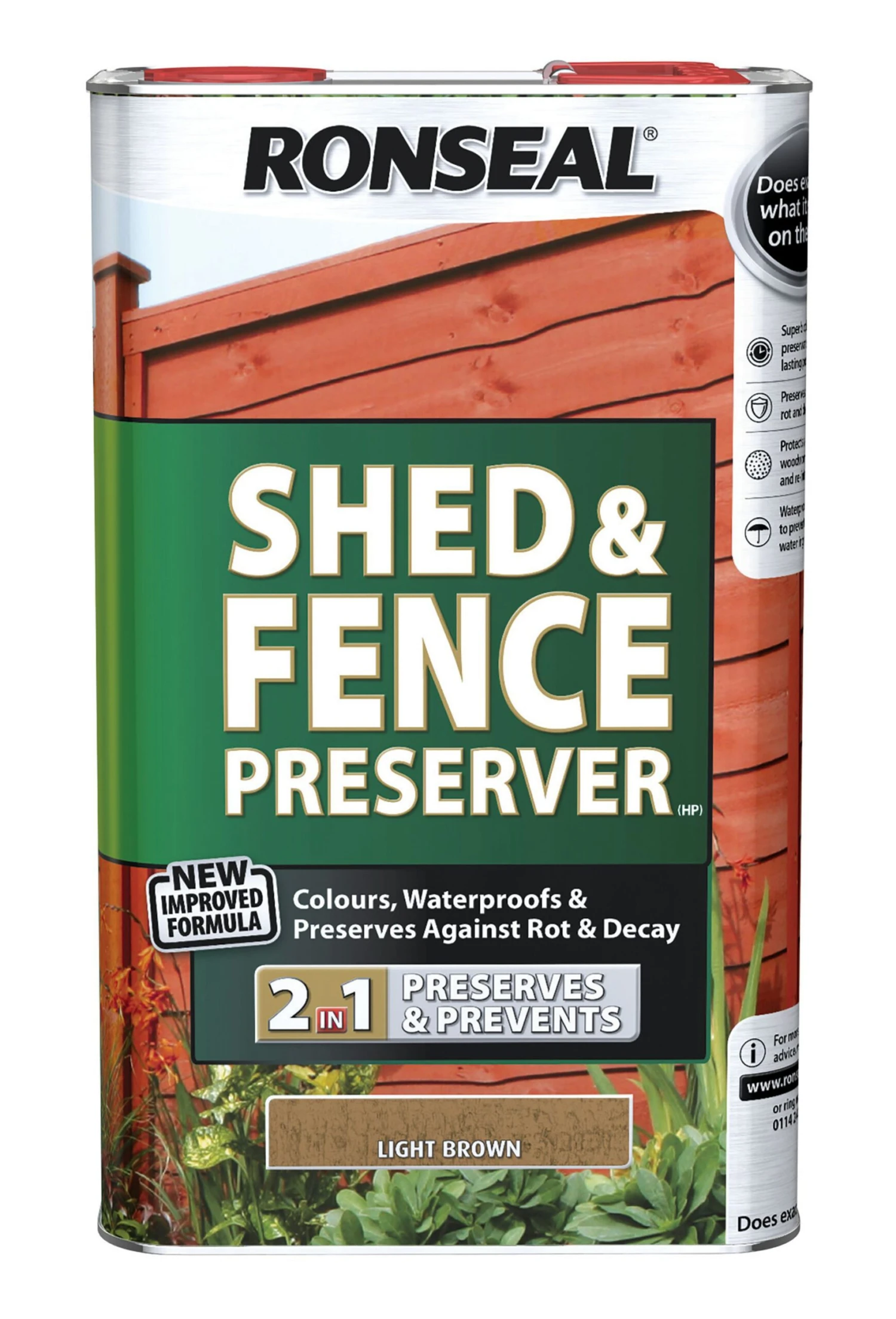 Ronseal Light Brown Matt Fence & Shed Preserver, 5L 1 Ronseal Light Brown Matt Fence & Shed Preserver, 5L