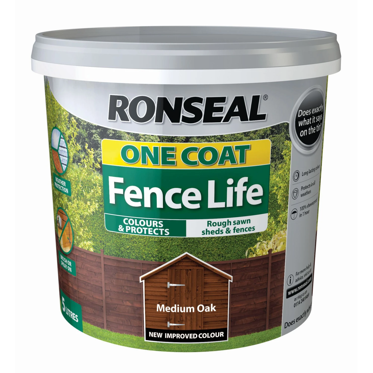 Ronseal One Coat Fence Life Medium Oak Matt Fence & Shed Treatment, 5L 1 Ronseal One Coat Fence Life Medium Oak Matt Fence & Shed Treatment, 5L