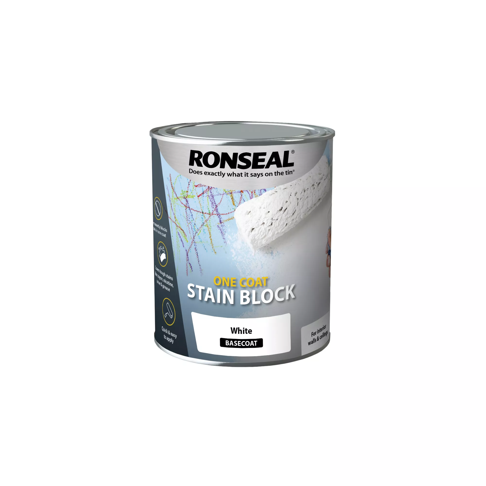Ronseal One Coat White Matt Wall & Ceiling Stain Block Primer, 750ml 2 Ronseal One Coat White Matt Wall & Ceiling Stain Block Primer, 750ml - Image 2
