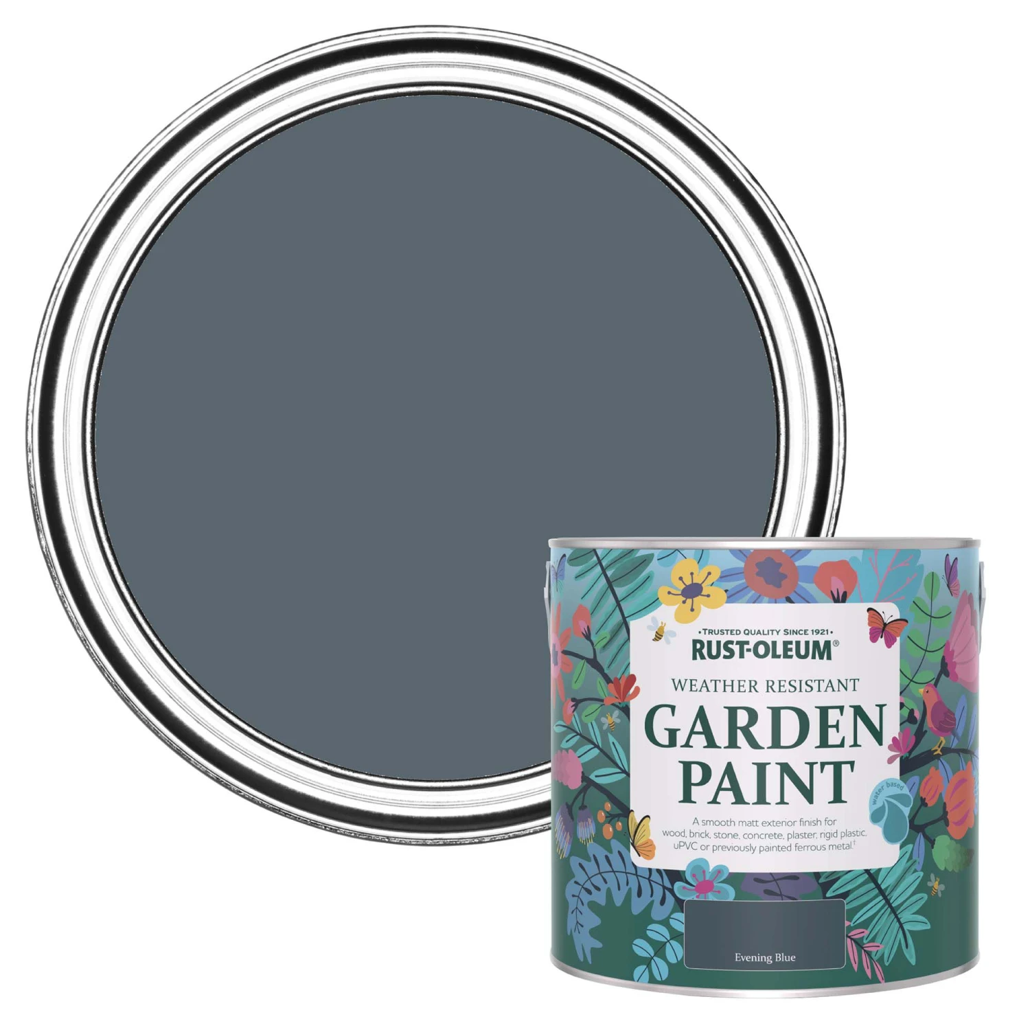 Rust-Oleum Garden Paint Evening Blue Matt Multi-surface Garden Paint, 2.5L Tin 1 Rust-Oleum Garden Paint Evening Blue Matt Multi-surface Garden Paint, 2.5L Tin