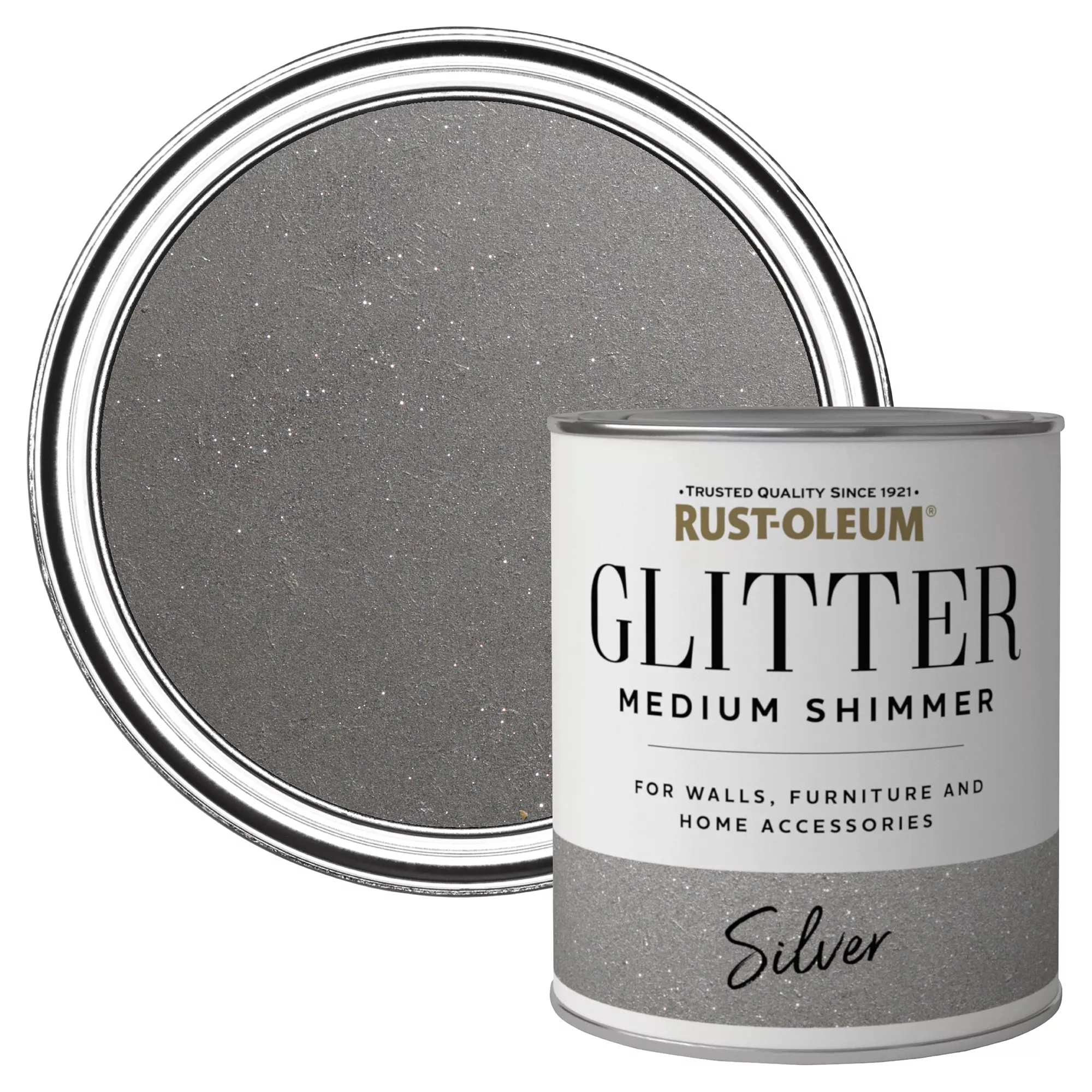 Rust-Oleum Medium Shimmer Silver Glitter Effect Mid Sheen Multi-surface Topcoat Paint Glitter, 750ml 1 Rust-Oleum Medium Shimmer Silver Glitter Effect Mid Sheen Multi-surface Topcoat Paint Glitter, 750ml