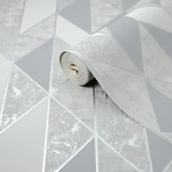 Superfresco Milan Geometric Silver Effect Smooth Wallpaper