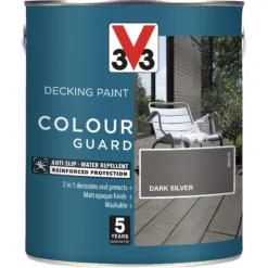 V33 Colour Guard Matt Dark Silver Decking Paint, 2.5L -Outlet Paint Hub Store v33 colour guard matt dark silver decking paint 2 5l3153895163026 08c bq