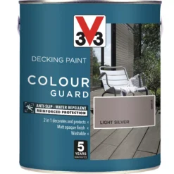 V33 Colour Guard Matt Light Silver Decking Paint, 2.5L -Outlet Paint Hub Store v33 colour guard matt light silver decking paint 2 5l3153895163019 03c