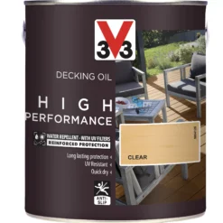 V33 High Performance Clear UV Resistant Decking Wood Oil, 2.5L -Outlet Paint Hub Store v33 high performance clear uv resistant decking wood oil 2 5l3153895163040 03c
