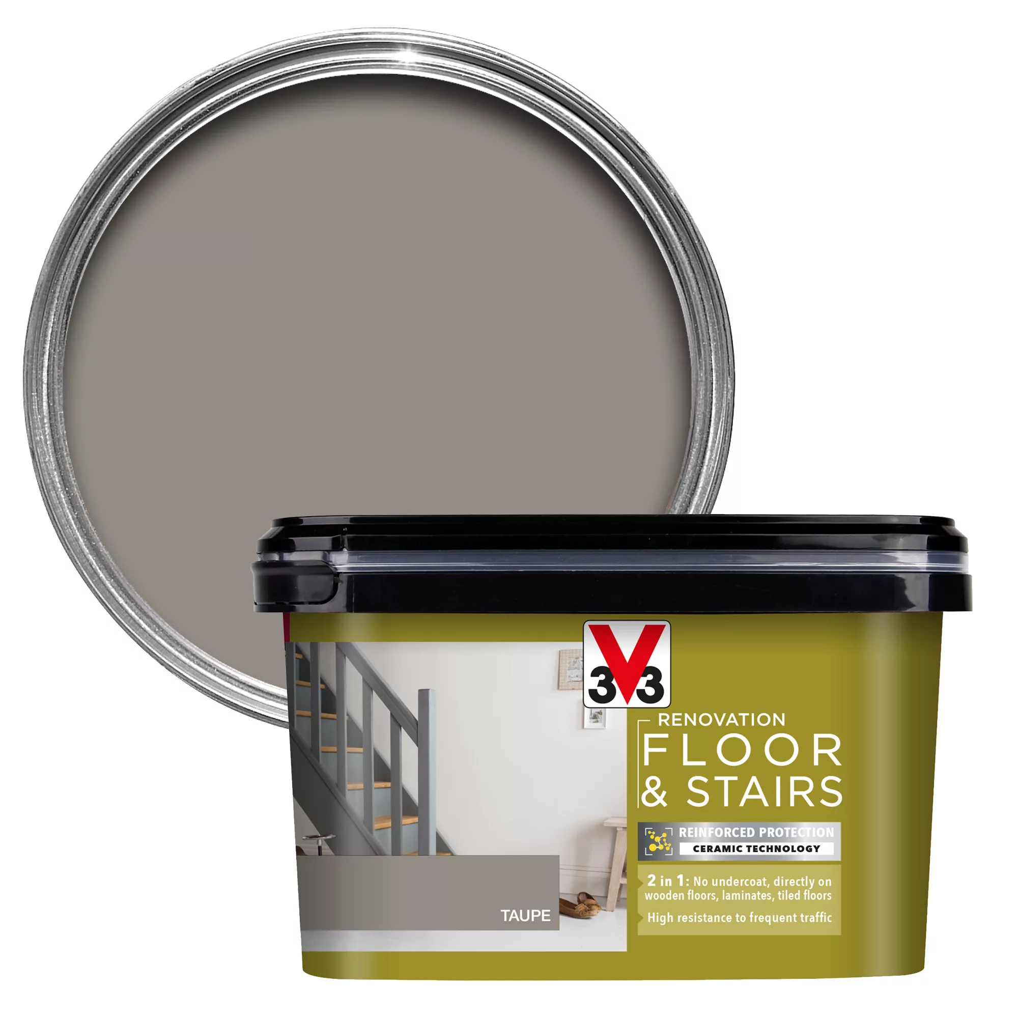 V33 High Performance Taupe Satinwood Floor & Stair Paint, 2L 1 V33 High Performance Taupe Satinwood Floor & Stair Paint, 2L