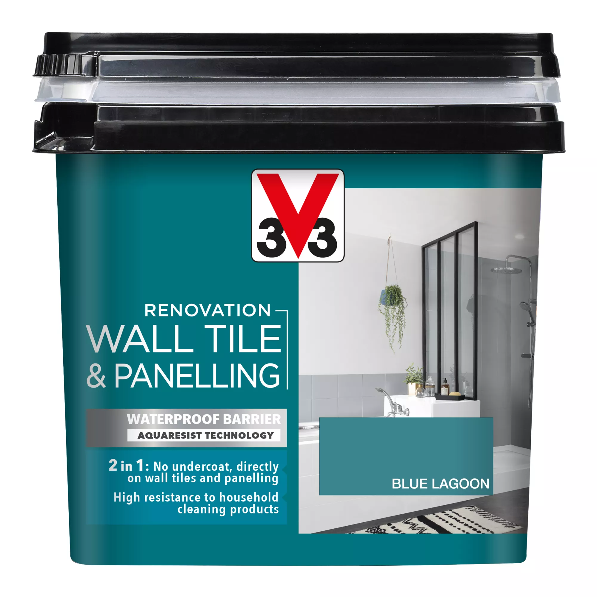 V33 Renovation Blue Lagoon Satinwood Wall Tile & Panelling Paint, 750ml 2 V33 Renovation Blue Lagoon Satinwood Wall Tile & Panelling Paint, 750ml - Image 2