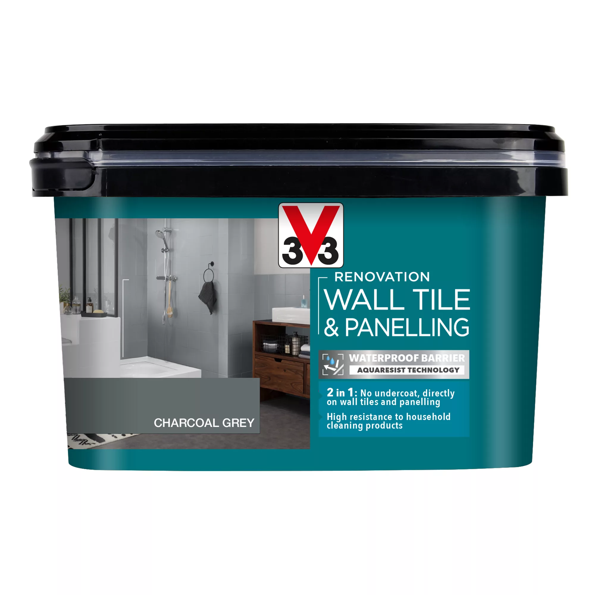 V33 Renovation Charcoal Grey Satin Wall Tile & Panelling Paint, 2L 2 V33 Renovation Charcoal Grey Satin Wall Tile & Panelling Paint, 2L - Image 2