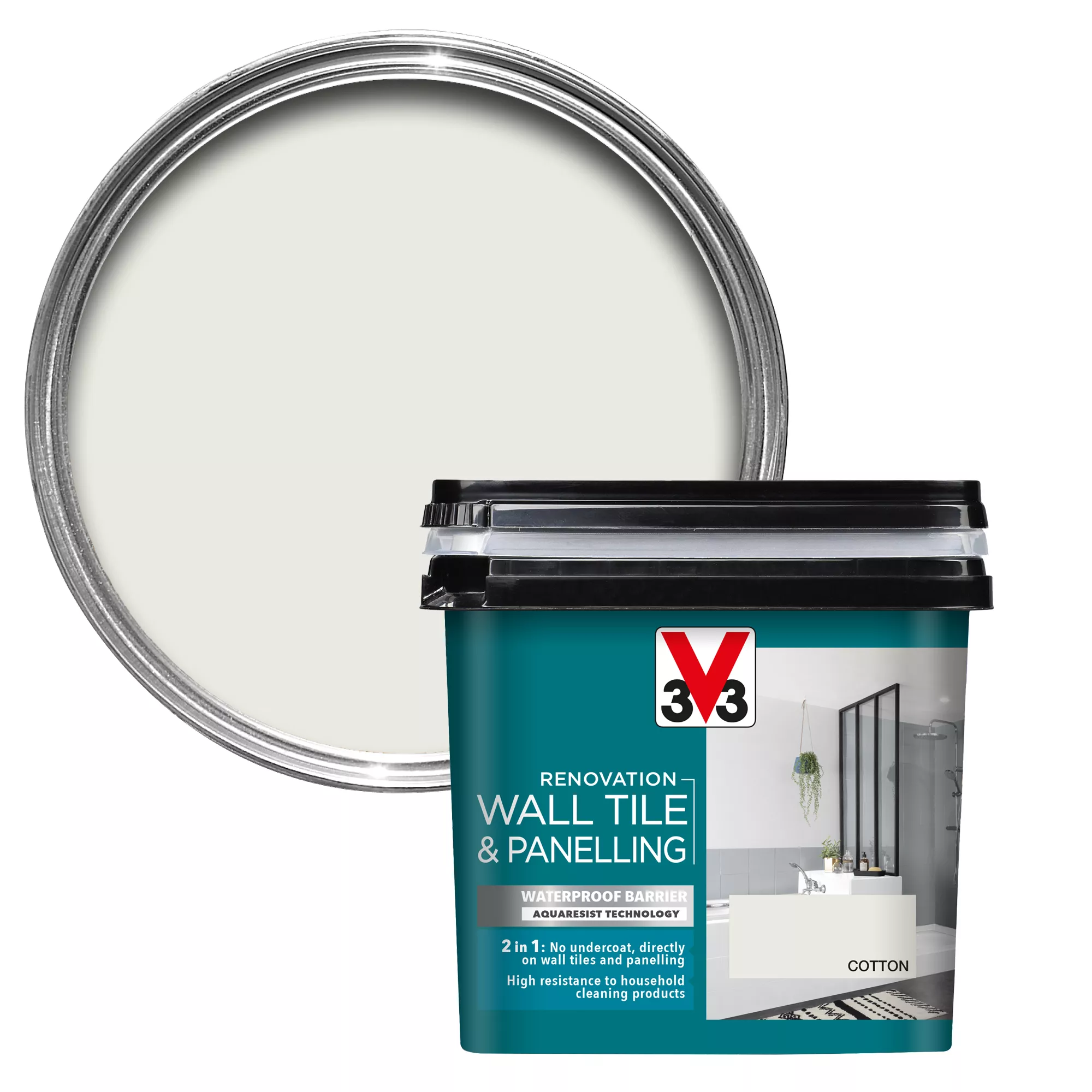 V33 Renovation Cotton Satinwood Wall Tile & Panelling Paint, 750ml 1 V33 Renovation Cotton Satinwood Wall Tile & Panelling Paint, 750ml