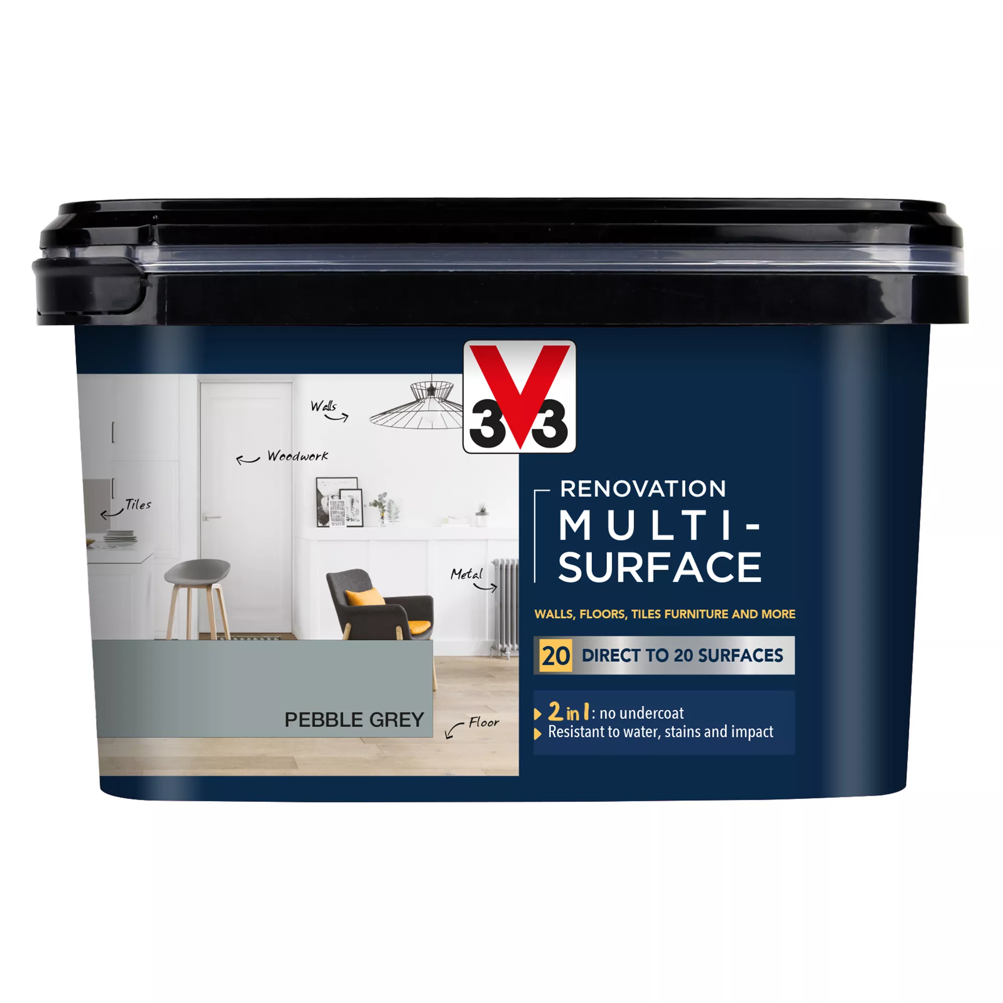 V33 Renovation Pebble Grey Satinwood Multi-surface Paint, 2L 2 V33 Renovation Pebble Grey Satinwood Multi-surface Paint, 2L - Image 2