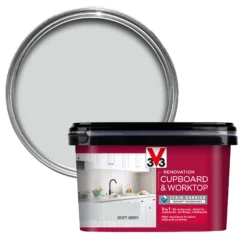 V33 Renovation Soft Grey Satinwood Cupboard & Cabinet Paint, 2L