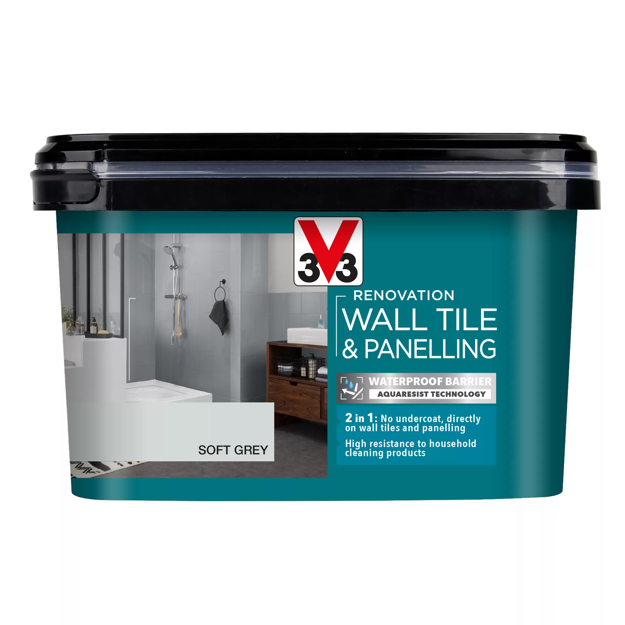 V33 Renovation Soft Grey Satinwood Wall Tile & Panelling Paint, 2L 2 V33 Renovation Soft Grey Satinwood Wall Tile & Panelling Paint, 2L - Image 2