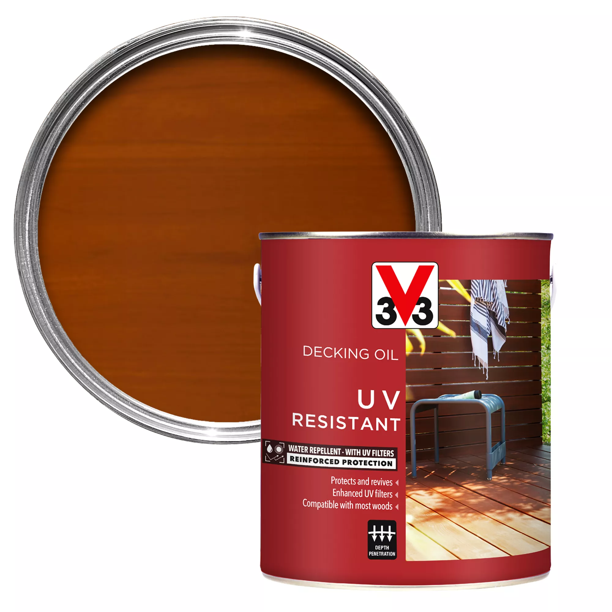 V33 Teak UV Resistant Decking Wood Oil, 5L 1 V33 Teak UV Resistant Decking Wood Oil, 5L